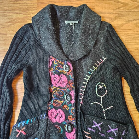 Liquid by Sioni Womens Cardigan Sweater Art To Wear Boho Wool Mohair Size Medium - Picture 2 of 10